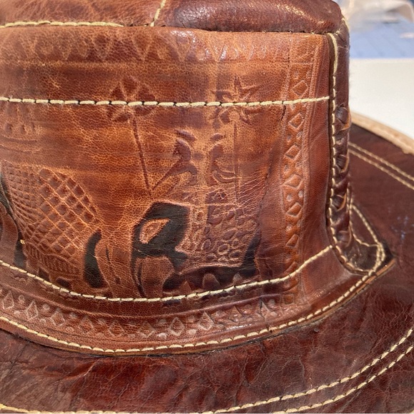 Unique Leather Gambler Hat with Elephant Embossing and Lacing - Picture 6 of 11